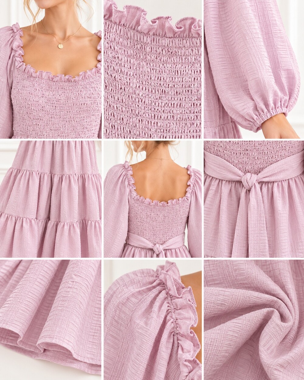 NWT Urban Outfitters Pink Smocked Tiered Midi Dress | Cottagecore | Size Large - Picture 4 of 9